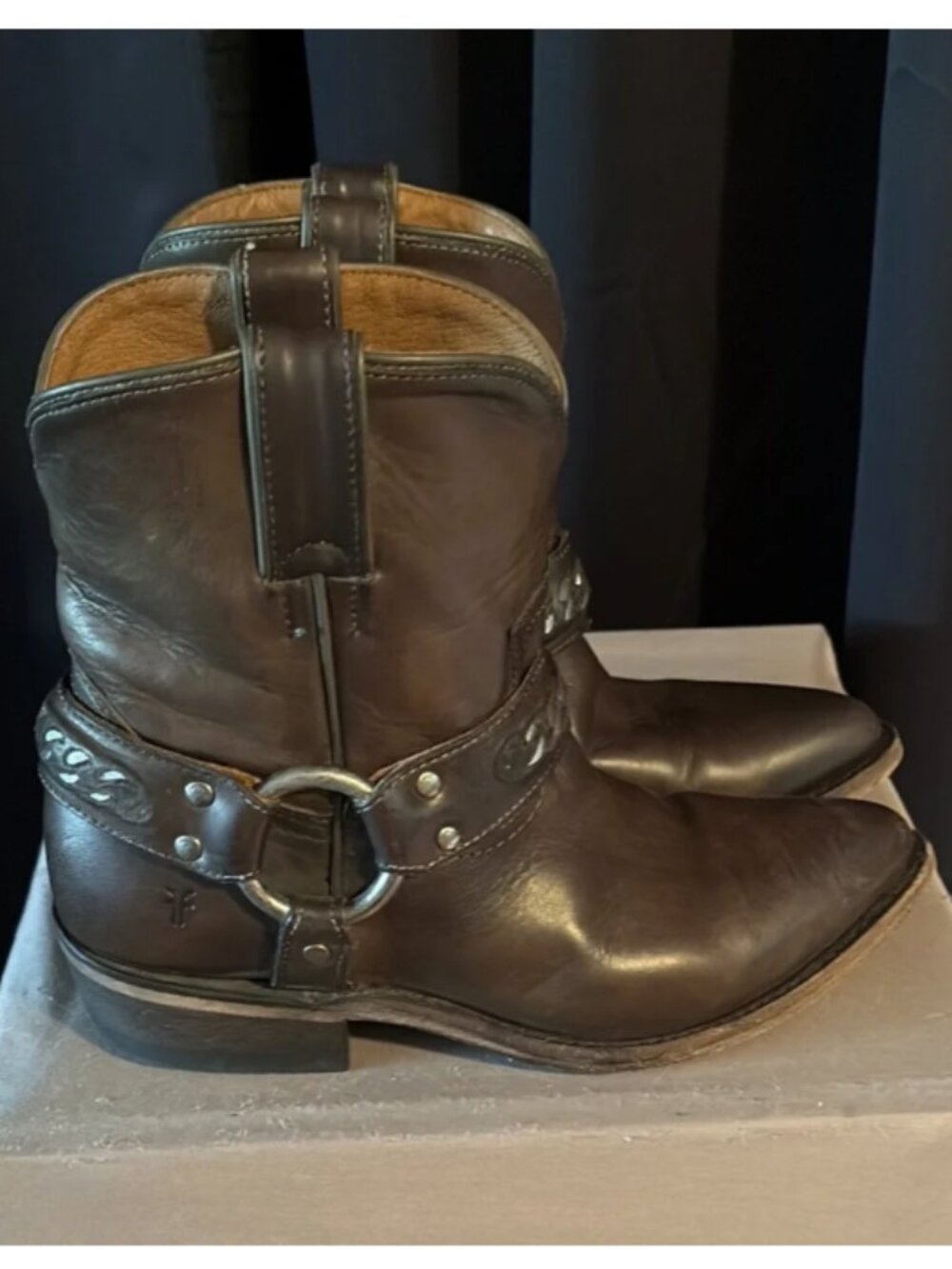 $429 Frye Billy Harness Brown Genuine Leather Cowboy Moto Western Ankle Boot